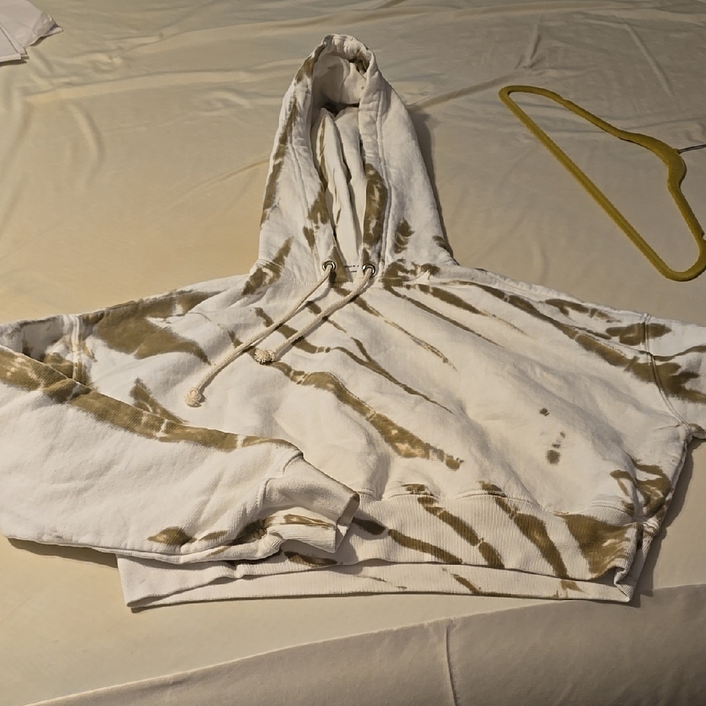 Good American White and Brown Tie-Dye Hoodie NWOT